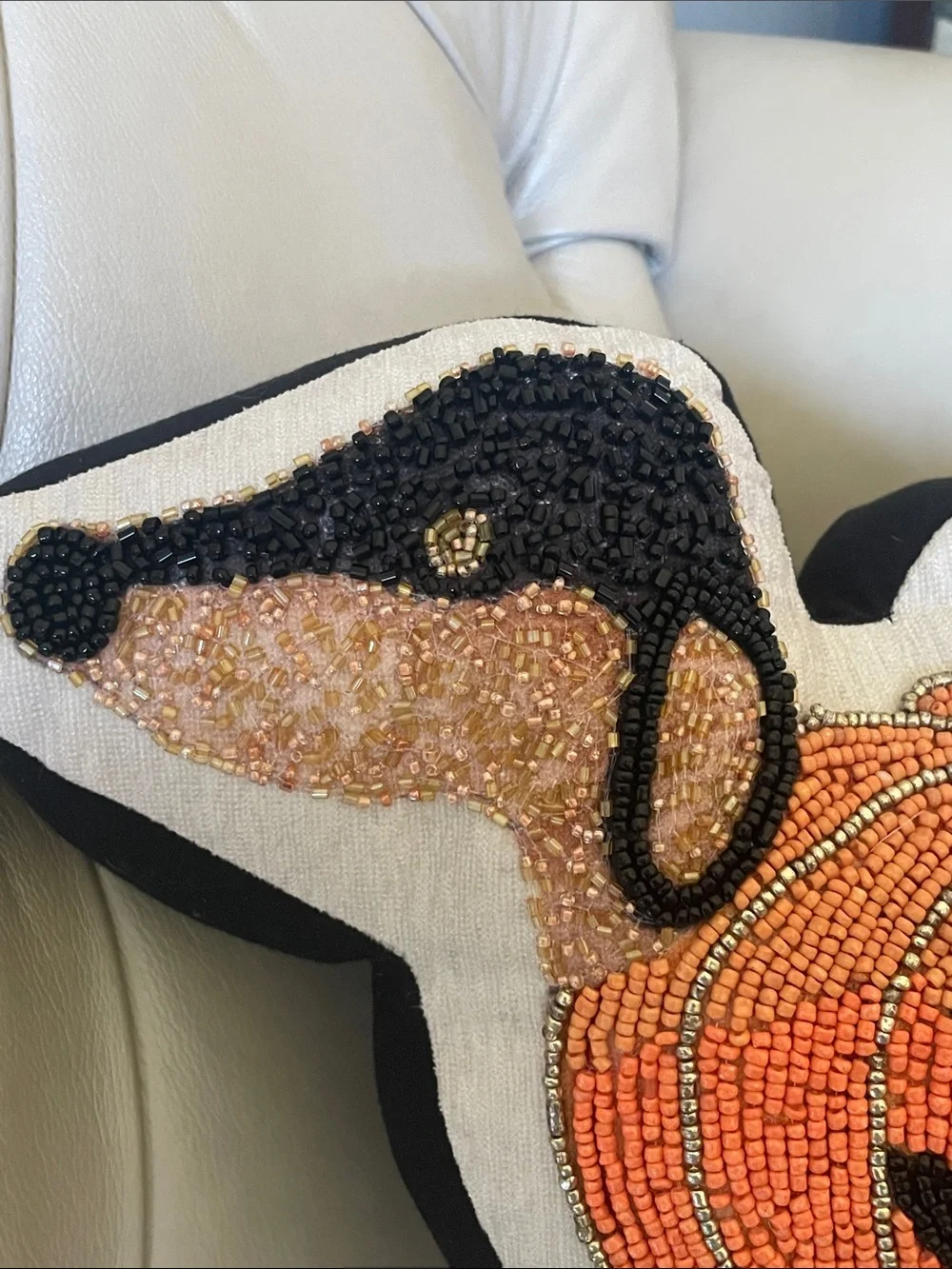 Beaded Pumpkin Dachshund Halloween Accent Pillow by Hallow’s Eve.